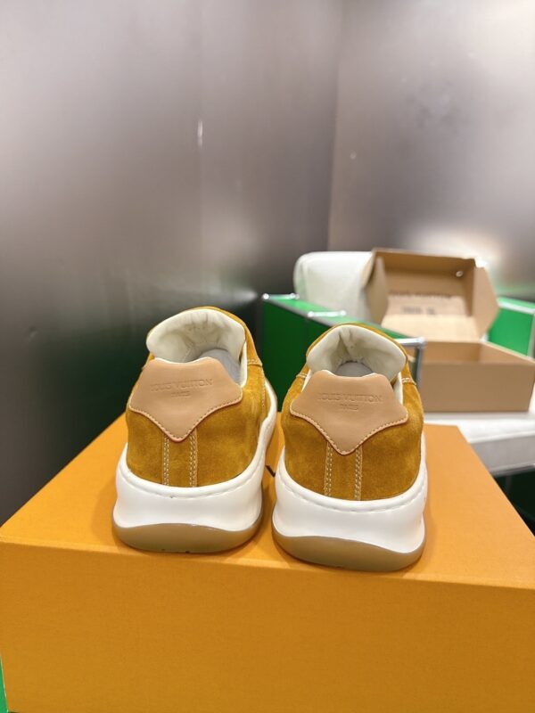 sy_no_3444A1596B7A73EA89295F9A39B987BA_7 Louis Vuitton LV Groovy Mustard Yellow Suede & Gum Sole Chunky Skate Sneakers
