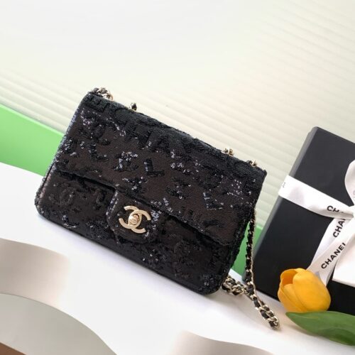 sy_no_3455CF4EDA58A7EB48FF9ABC19835DEC_0 Chanel 24 Black Women's Bag with 3D Lettering and Sequins