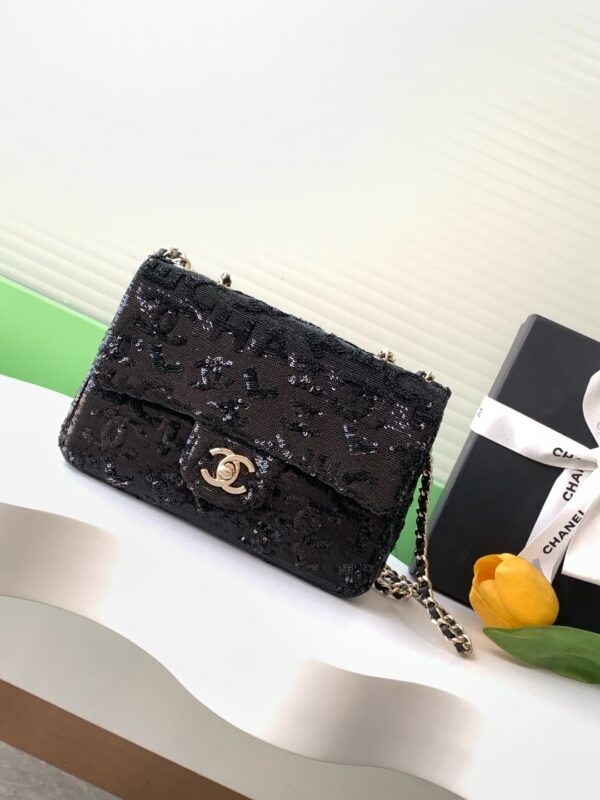 sy_no_3455CF4EDA58A7EB48FF9ABC19835DEC_0 Chanel 24 Black Women's Bag with 3D Lettering and Sequins