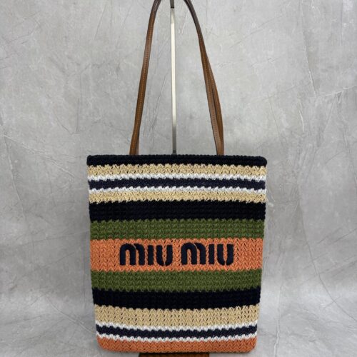 sy_no_34B2095DFA4919BA32BCB820A79BD883_0 Multicolor Striped Raffia Crochet Tote Bag