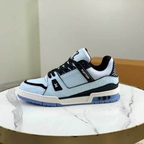 sy_no_34C57779C7E01707B55FDB9AF2EF3408_0 Louis Vuitton LV Trainer Glacier Blue, Black & White Retro Sneakers
