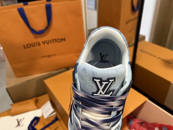 sy_no_37886ACC149AB055BAE775186D69ED92_7 Louis Vuitton Men's Navy Blue Denim LV Trainer Sneakers
