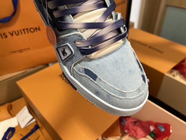sy_no_37886ACC149AB055BAE775186D69ED92_8 Louis Vuitton Men's Navy Blue Denim LV Trainer Sneakers