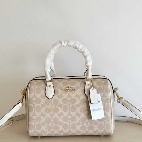 Light Khaki and Cream Signature Canvas Rowan Boston Bag