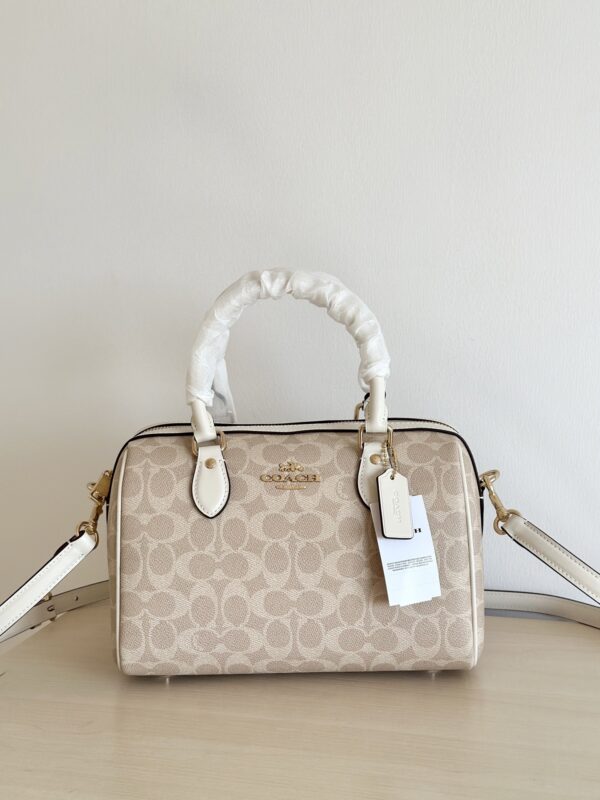 Light Khaki and Cream Signature Canvas Rowan Boston Bag