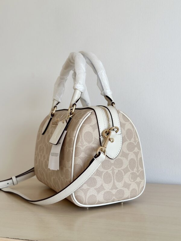 Light Khaki and Cream Signature Canvas Rowan Boston Bag