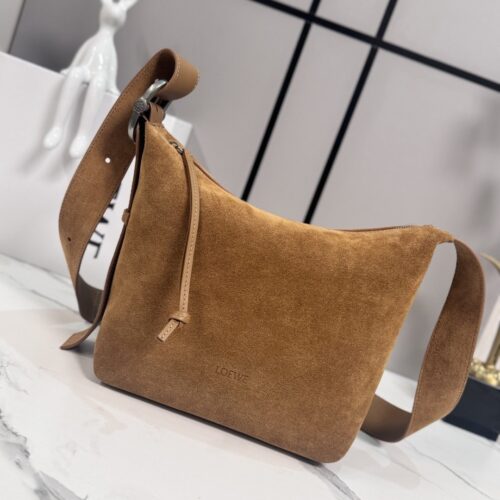 sy_no_386204C9E2BE923D5C1DBA9658579AF6_0 Loewe Medium Loop Hobo Bag – Suede Calfskin Leather