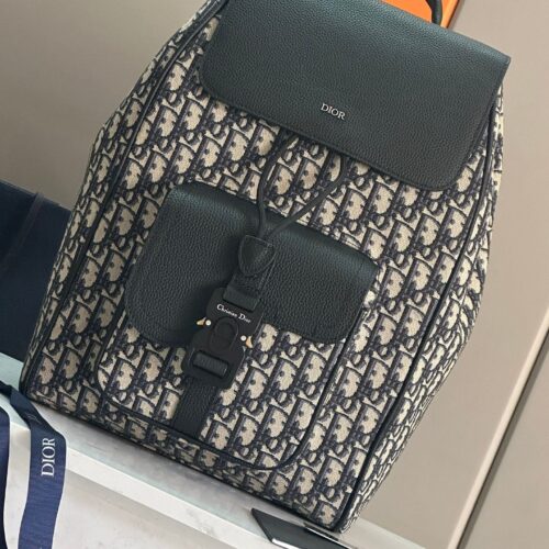sy_no_3940D566F7B584C428FD6C49C42988E7_0 DIOR Men's Backpack – Oblique Jacquard and Black Grained Calfskin Flap Backpack