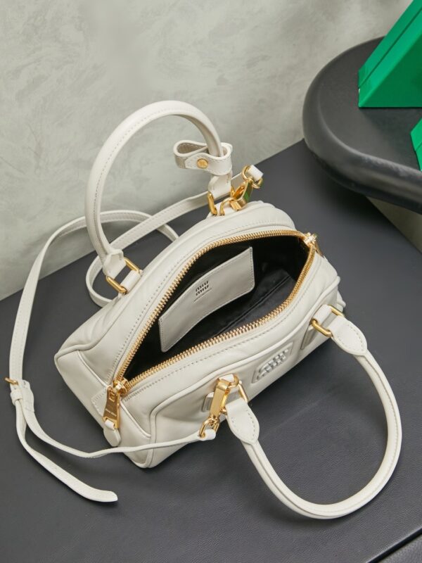 Miu Miu Women's Arcadie Calfskin Bowling Bag – Vintage-Style Shell Bag (Suitable for Commuting; Shoulder, Crossbody, or Hand-Carry)