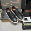 sy_no_39EDFE0EBD12732357DF48086166F6A0_0 Black Pebbled Leather Triple-Cross Slip-On Shoes