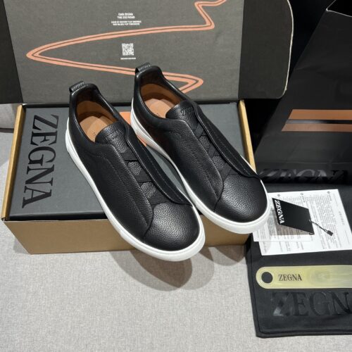 Black Pebbled Leather Triple-Cross Slip-On Shoes