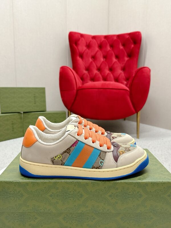 sy_no_3AB2884297E3E3BE8FDEA2B369B22A82_0 Gucci Screener Multicolor GG Canvas & Beige Suede Sneaker