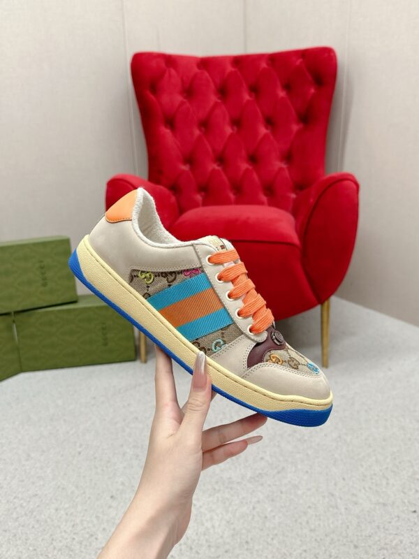 sy_no_3AB2884297E3E3BE8FDEA2B369B22A82_2 Gucci Screener Multicolor GG Canvas & Beige Suede Sneaker