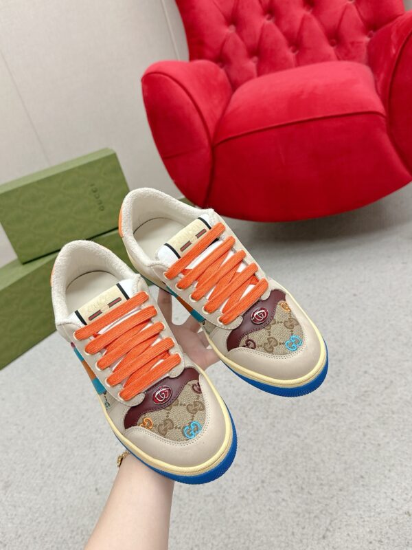 sy_no_3AB2884297E3E3BE8FDEA2B369B22A82_3 Gucci Screener Multicolor GG Canvas & Beige Suede Sneaker