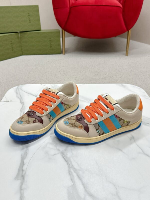sy_no_3AB2884297E3E3BE8FDEA2B369B22A82_4 Gucci Screener Multicolor GG Canvas & Beige Suede Sneaker