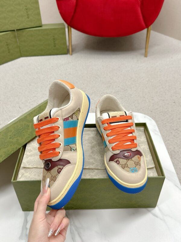 sy_no_3AB2884297E3E3BE8FDEA2B369B22A82_5 Gucci Screener Multicolor GG Canvas & Beige Suede Sneaker