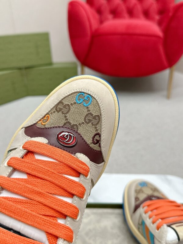 sy_no_3AB2884297E3E3BE8FDEA2B369B22A82_6 Gucci Screener Multicolor GG Canvas & Beige Suede Sneaker