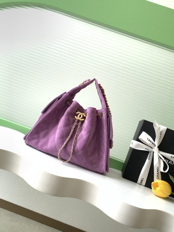 Purple Suede Quilted Drawstring Tote Bag