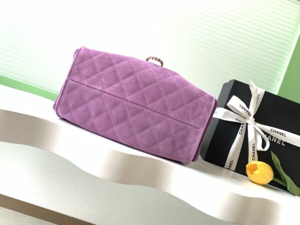 Purple Suede Quilted Drawstring Tote Bag