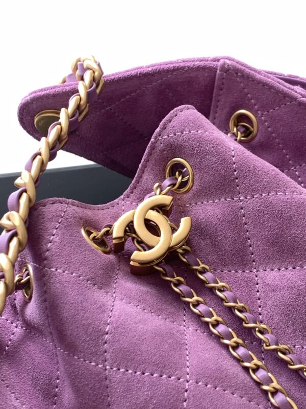 Purple Suede Quilted Drawstring Tote Bag