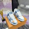 sy_no_402814CBC92AB4292BD5E1CB95C1D741_1 Louis Vuitton LV Trainer Washed Blue Denim & White Leather Retro Sneakers
