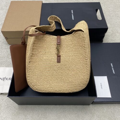 YSL Large Woven Hobo Bag – Beige, Brown & Gold