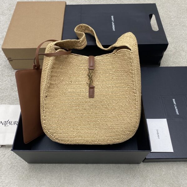 sy_no_407CF9FB5B4BAB89E275E9A815966CB2_0 YSL Large Woven Hobo Bag – Beige, Brown & Gold