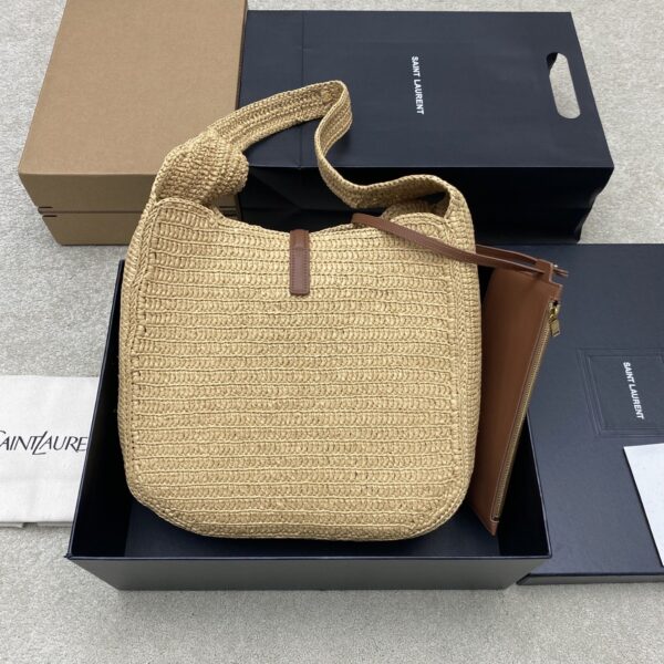 sy_no_407CF9FB5B4BAB89E275E9A815966CB2_1 YSL Large Woven Hobo Bag – Beige, Brown & Gold