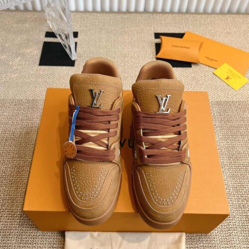 sy_no_40ADEDD88825A5E85A0387811C55479E_0 Louis Vuitton LV Trainer Tan Brown Leather Retro Sneakers