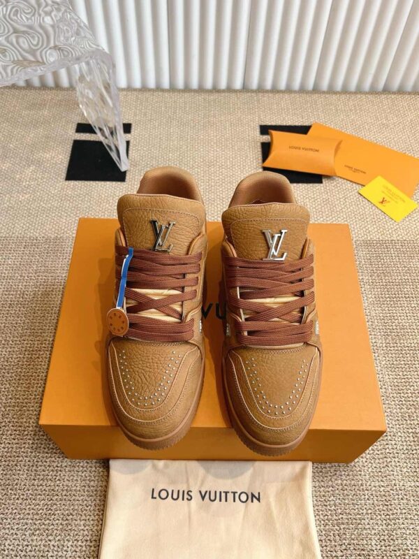 sy_no_40ADEDD88825A5E85A0387811C55479E_0 Louis Vuitton LV Trainer Tan Brown Leather Retro Sneakers