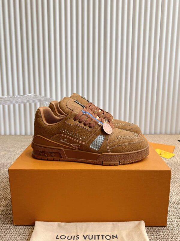 sy_no_40ADEDD88825A5E85A0387811C55479E_1 Louis Vuitton LV Trainer Tan Brown Leather Retro Sneakers