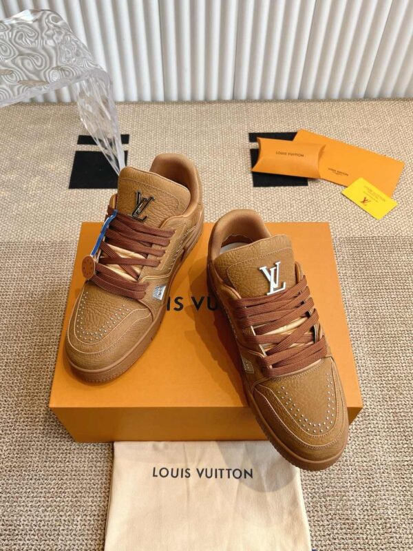 sy_no_40ADEDD88825A5E85A0387811C55479E_2 Louis Vuitton LV Trainer Tan Brown Leather Retro Sneakers