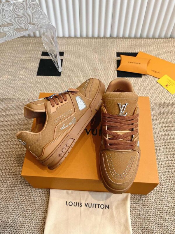 sy_no_40ADEDD88825A5E85A0387811C55479E_4 Louis Vuitton LV Trainer Tan Brown Leather Retro Sneakers