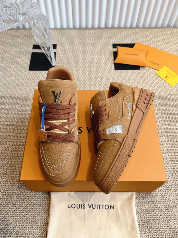 sy_no_40ADEDD88825A5E85A0387811C55479E_5 Louis Vuitton LV Trainer Tan Brown Leather Retro Sneakers
