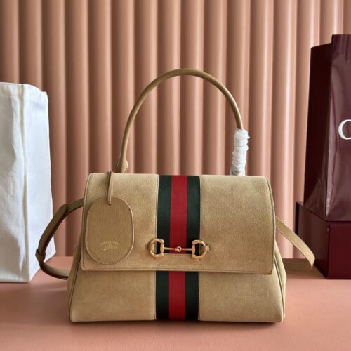 sy_no_40B40DAD48BD98FBC4C1CA2ED9DFF174_0 Generation Horsebit Top-Handle Suede Bag