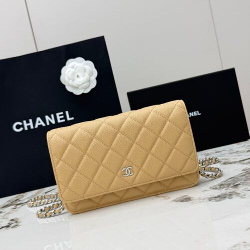 sy_no_40D4823A61D7D5D1E9BBE17C2F14C097_0 Yellow Quilted Textured Calfskin WOC Chain Wallet