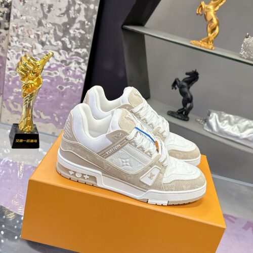 sy_no_40EA57E9668EA712C934673BBCF1FD90_0 Louis Vuitton LV Trainer Maxi Cream & Oat Khaki Mixed-Material Sneakers