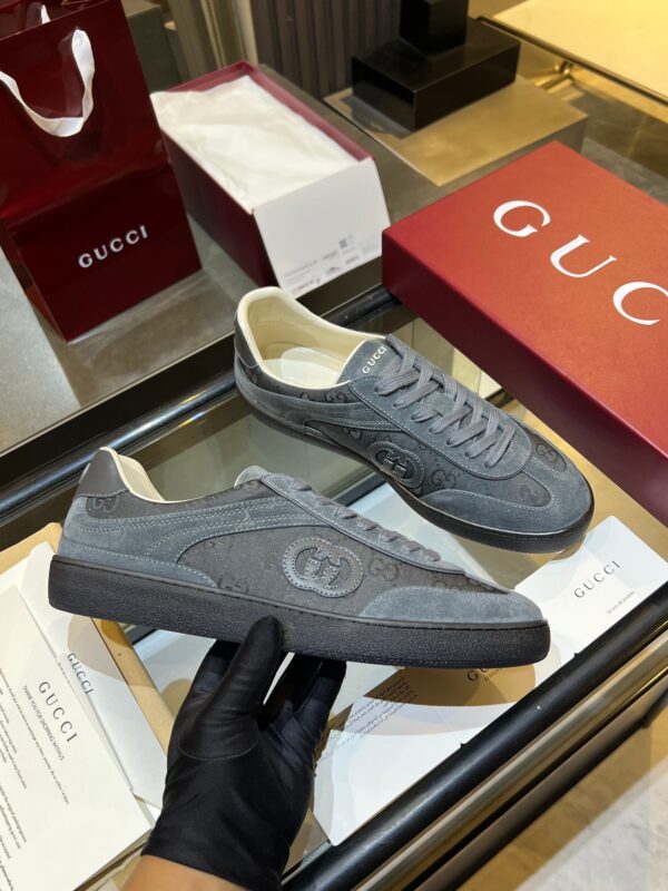 sy_no_42520F10E9077199BC36C07E36118005_0 Gucci B Sneaker GG Canvas & Suede – Smoke Grey / Charcoal