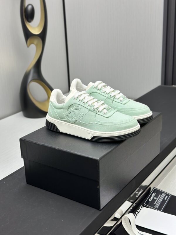 sy_no_4449A7B6A6E969B2FD0F499BEA9ACF3A_1 Mint Green Canvas Embroidered Low-Top Sneakers