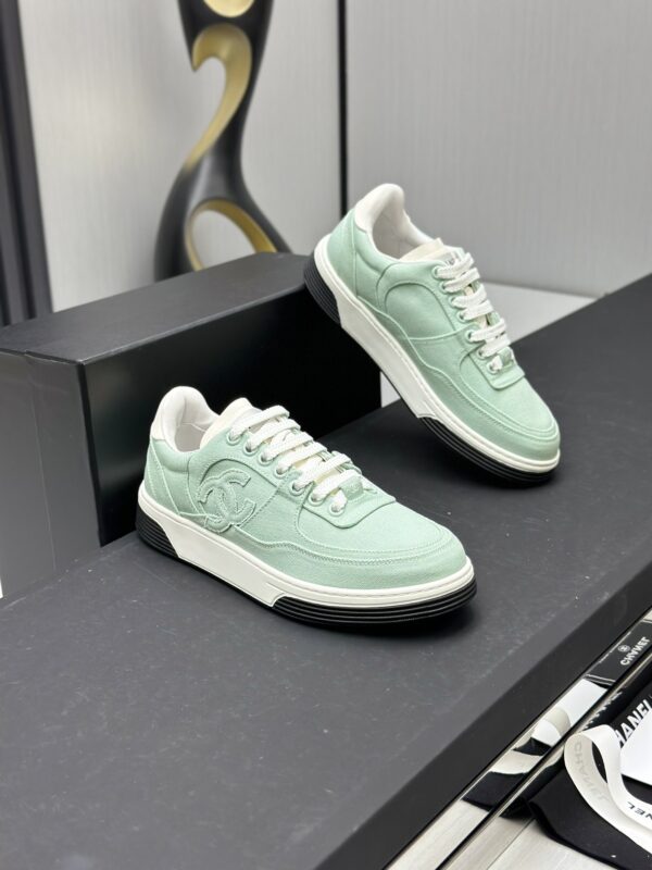 sy_no_4449A7B6A6E969B2FD0F499BEA9ACF3A_2 Mint Green Canvas Embroidered Low-Top Sneakers