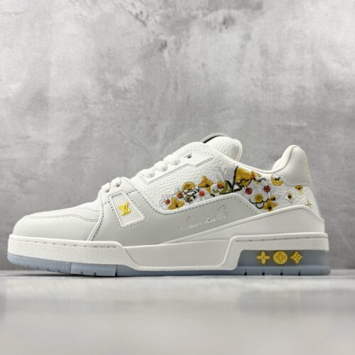 sy_no_446B88987F90505CC1E87EABD32AF0D3_0 Louis Vuitton LV Trainer White Leather Floral Embroidery Sneakers