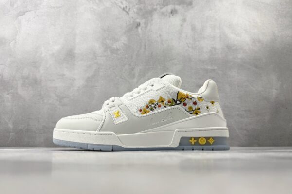 sy_no_446B88987F90505CC1E87EABD32AF0D3_0 Louis Vuitton LV Trainer White Leather Floral Embroidery Sneakers