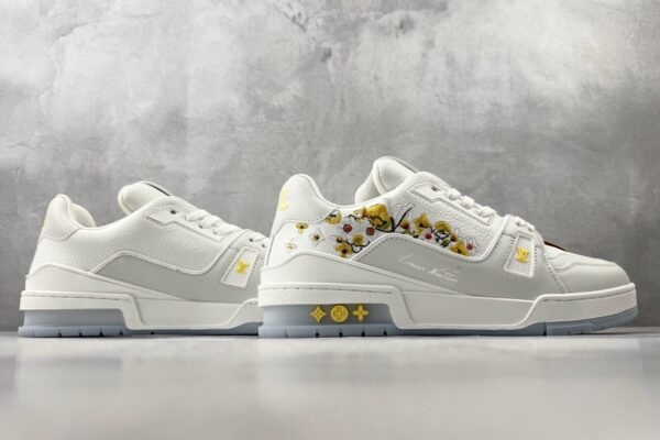 sy_no_446B88987F90505CC1E87EABD32AF0D3_5 Louis Vuitton LV Trainer White Leather Floral Embroidery Sneakers