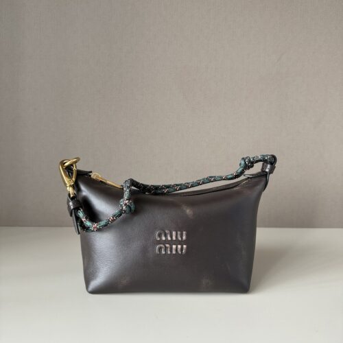 sy_no_44CB2C342AB272673D5502BA5DA4B4FA_0 Dark Brown Distressed Leather Rope-Handle Hobo Bag
