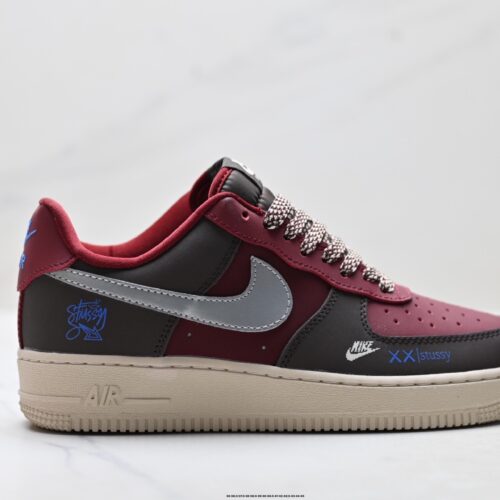 sy_no_44E8D347AB844BF53117D2678AA53333_0 Stüssy x Nike Air Force 1 Low Custom – Burgundy / Brown / Silver / Blue