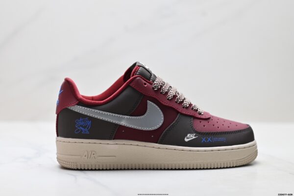 Stüssy x Nike Air Force 1 Low Custom – Burgundy / Brown / Silver / Blue