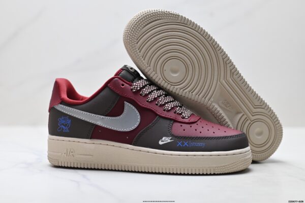 Stüssy x Nike Air Force 1 Low Custom – Burgundy / Brown / Silver / Blue