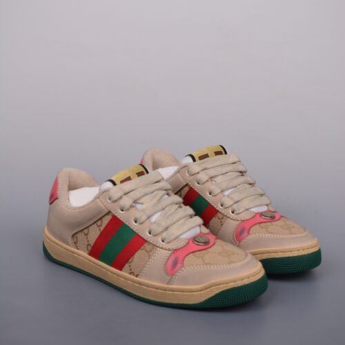 sy_no_453689F2A38632D7037A6A8AA890DE44_0 Gucci Screener GG Canvas & Beige Suede Sneaker with Pink Wash Accent