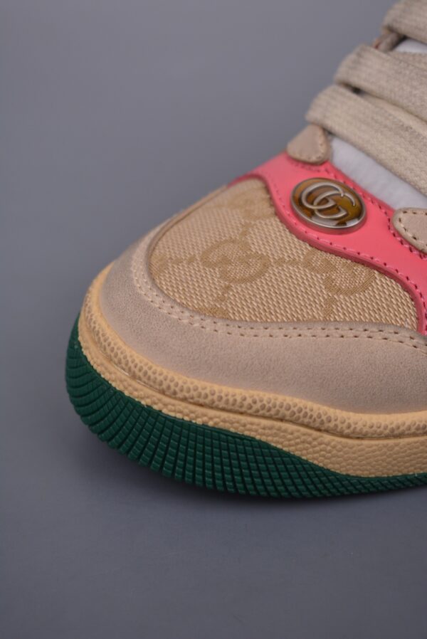 sy_no_453689F2A38632D7037A6A8AA890DE44_5 Gucci Screener GG Canvas & Beige Suede Sneaker with Pink Wash Accent
