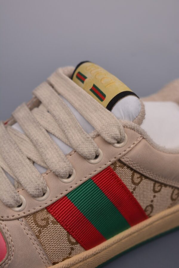sy_no_453689F2A38632D7037A6A8AA890DE44_6 Gucci Screener GG Canvas & Beige Suede Sneaker with Pink Wash Accent